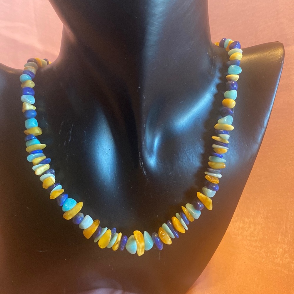 Mine Finds by Jay King amazonite, lapis & butterscotch amber chip necklace